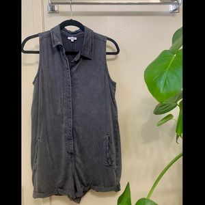 Splendid Gray Snap Button-Down Romper with Collar